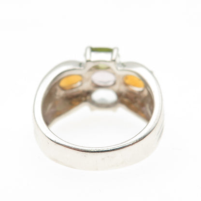 925 Sterling Silver Vintage Real Blue Topaz Amethyst Citrine Peridot Ring Size 6