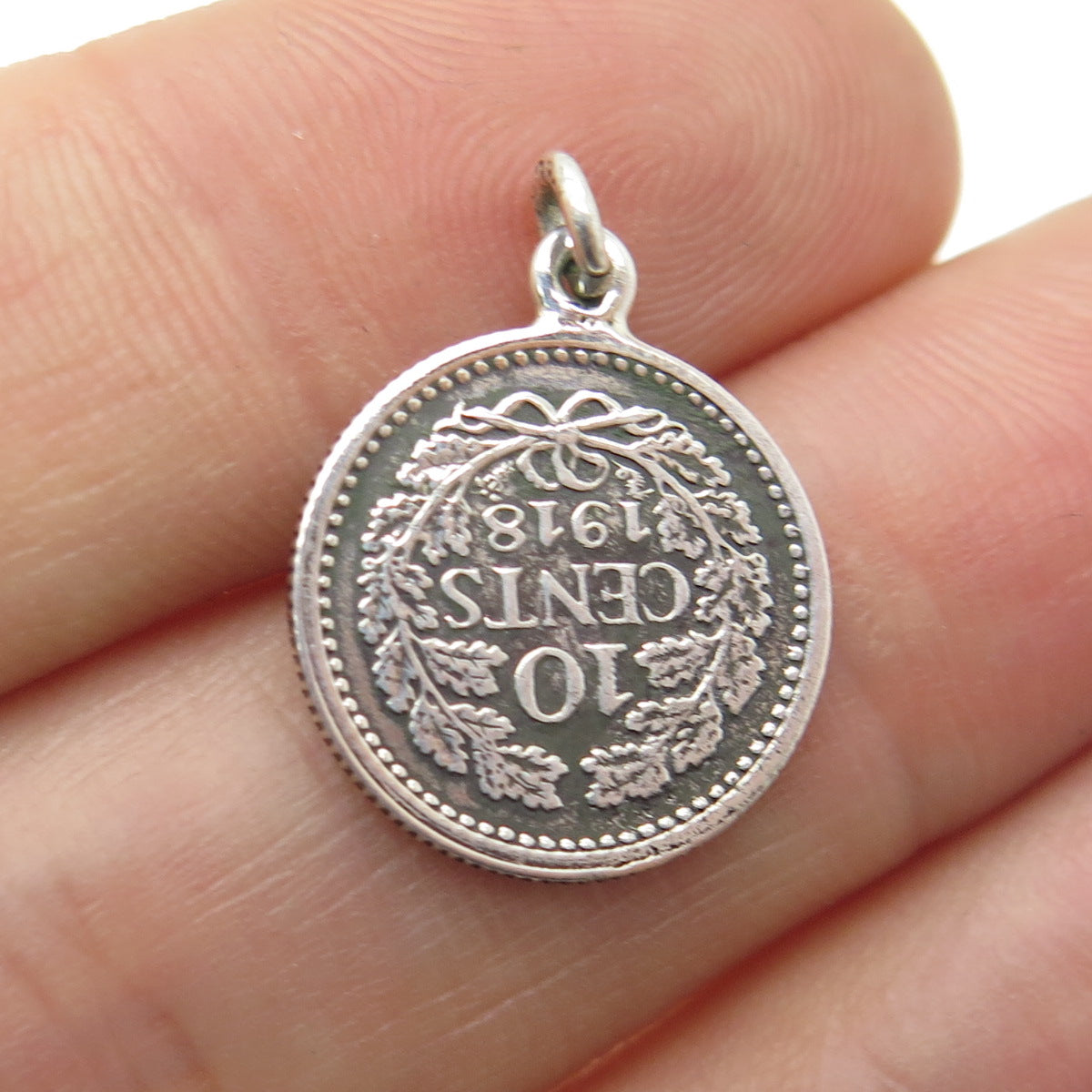 640 Silver Antique Netherlands 1918 Queen Wilhelmina 10 Cents Coin Pendant