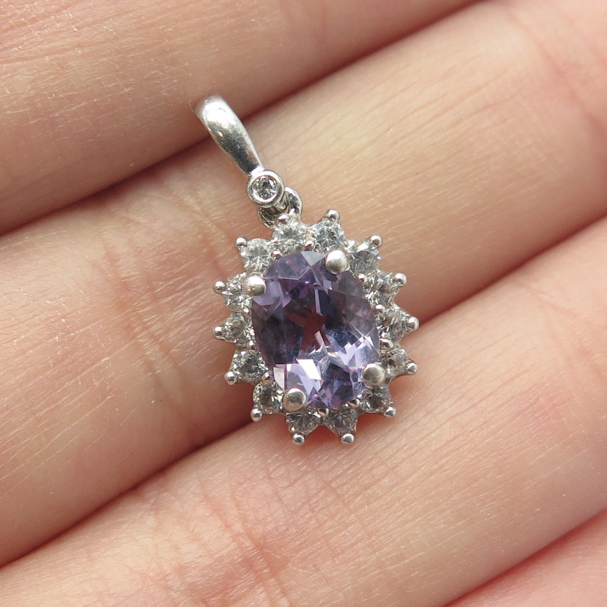 MICHELLE ALBALA 925 Sterling Silver Vintage White Topaz Gem Lavender C Z Pendant