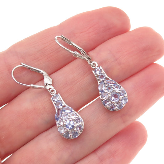Chuck Clemency 925 Sterling Silver Real Tanzanite Teardrop Dangle Earrings