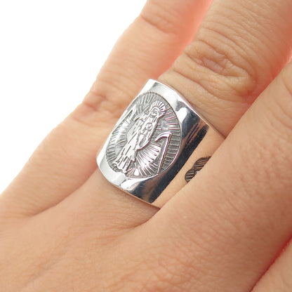 925 Sterling Silver Vintage Santa Muerte Oxidized Ring Size 7.25