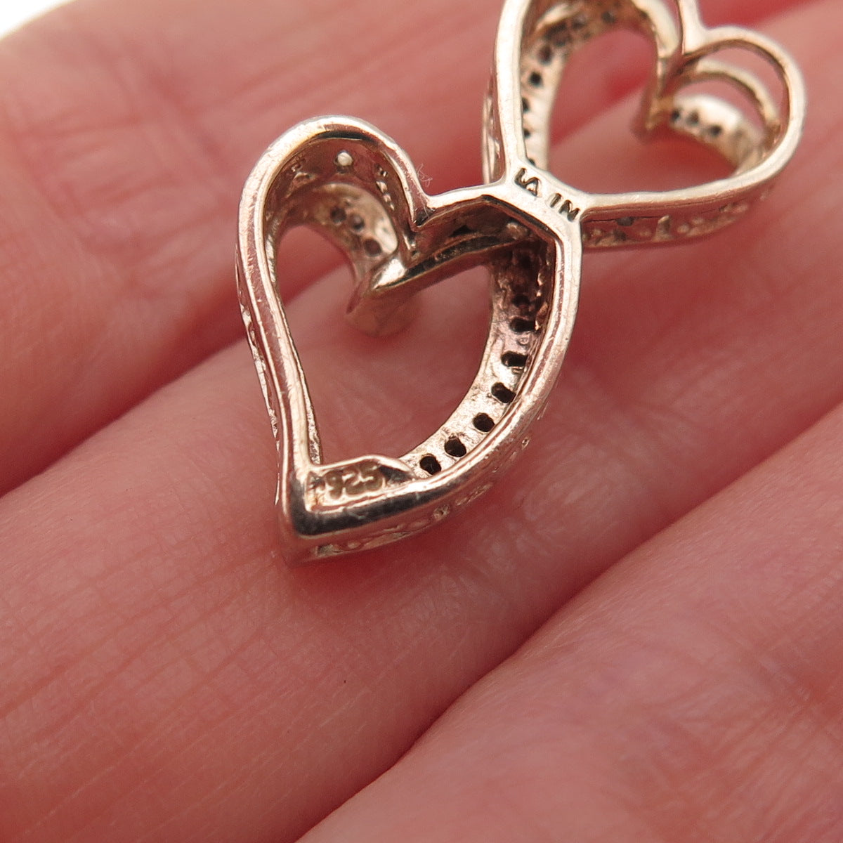 925 Sterling Silver Gold Plated Real Diamond Infinity Heart Slide Charm Pendant