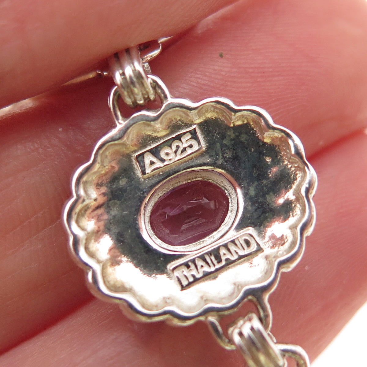 925 Sterling Silver Vintage Real MOP Amethyst & Blue Topaz Bracelet 7.75"