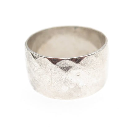 Uncas 925 Sterling Silver Antique Art Deco Hammered Wide Band Ring Size 8.5