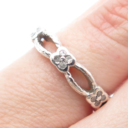 925 Sterling Silver Real Round-Cut Diamond Band Ring Size 5