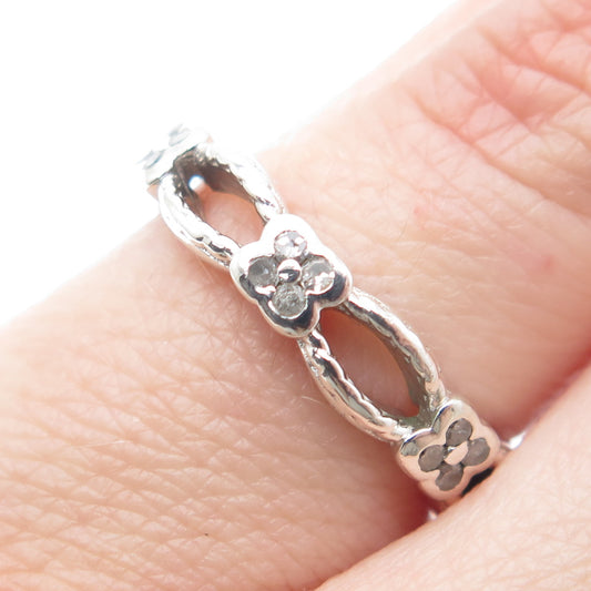 925 Sterling Silver Real Round-Cut Diamond Band Ring Size 5