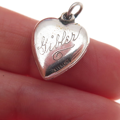 925 Sterling Silver Antique Art Deco Sweet Home Chatelaine Heart Charm Pendant