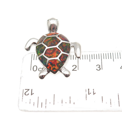 925 Sterling Silver Real Black Fire Opal Turtle Slide Charm Pendant