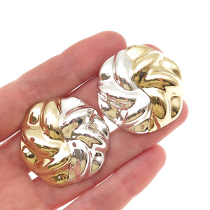 925 Sterling Silver 2-Tone Vintage Mexico Modernist Floral Clip On Earrings