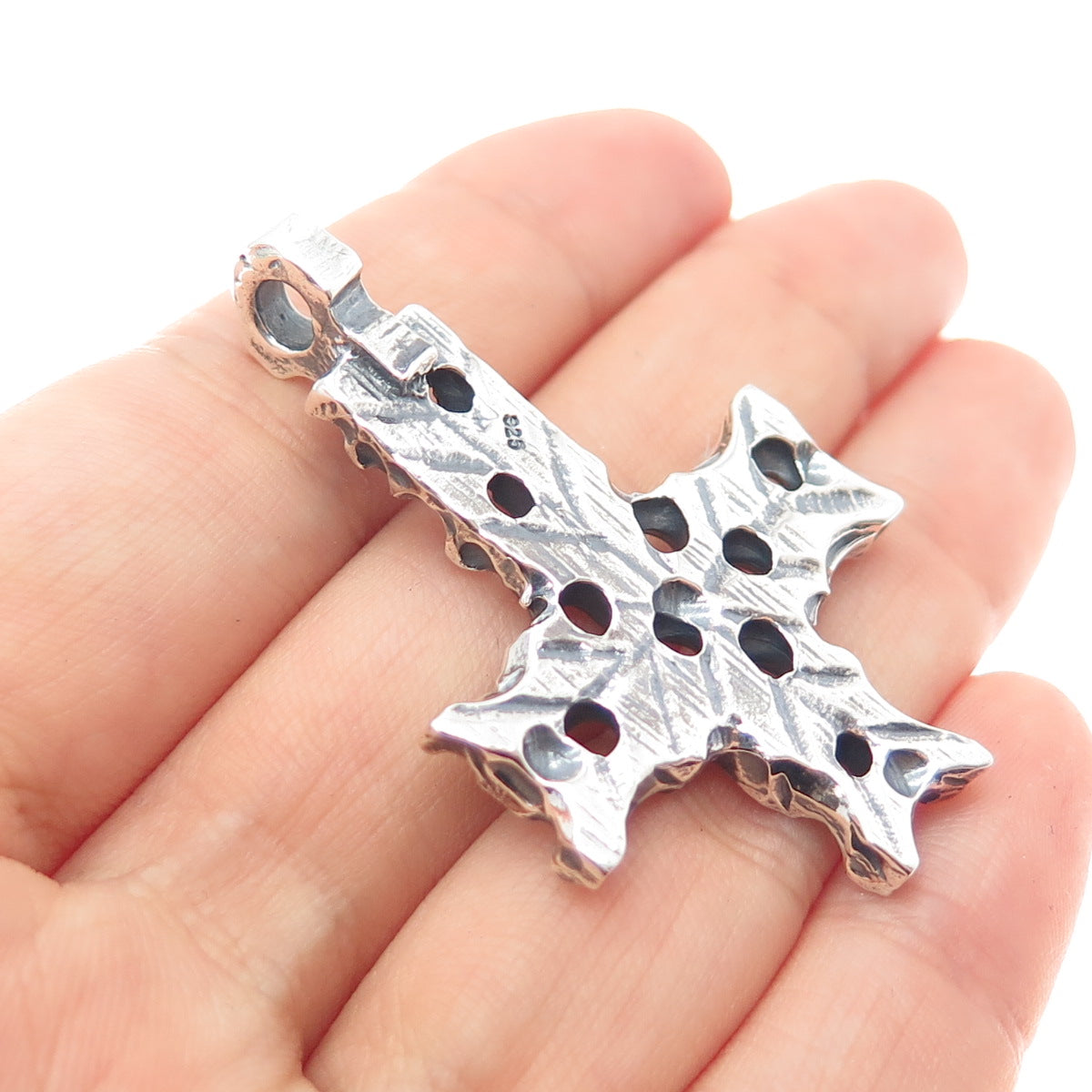 925 Sterling Silver Vintage Modernist Cross Oxidized Charm Pendant