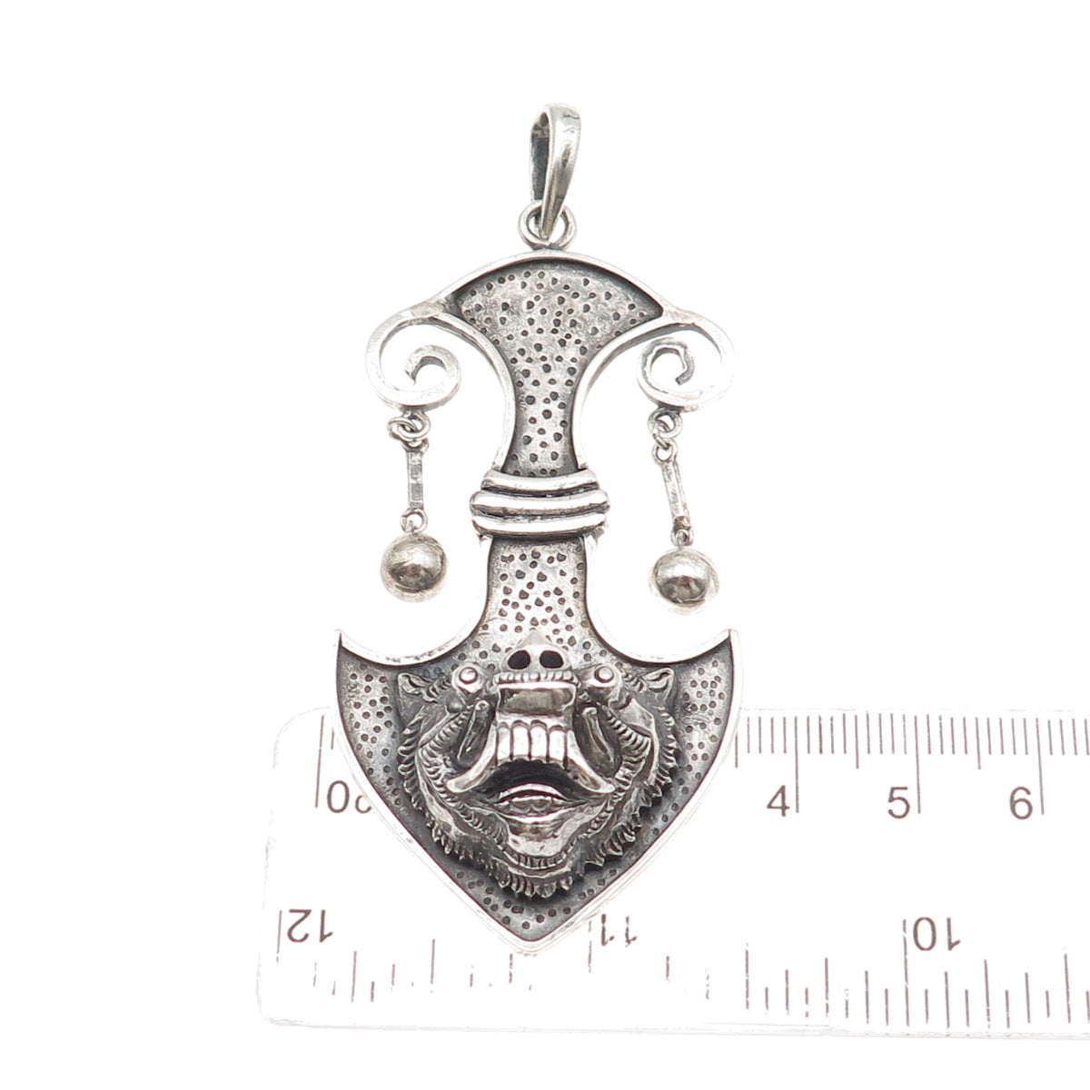 Ardhana Bali 925 Sterling Silver Vintage Tribal Animal Oxidized Large Pendant
