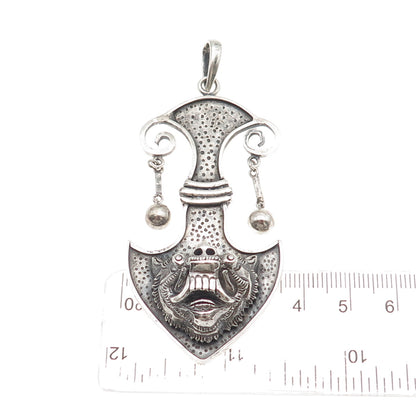 Ardhana Bali 925 Sterling Silver Vintage Tribal Animal Oxidized Large Pendant