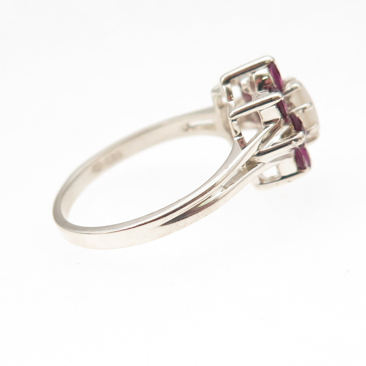 Monica Jain 925 Sterling Silver Real Opal & Amethyst Floral Ring Size 7.25