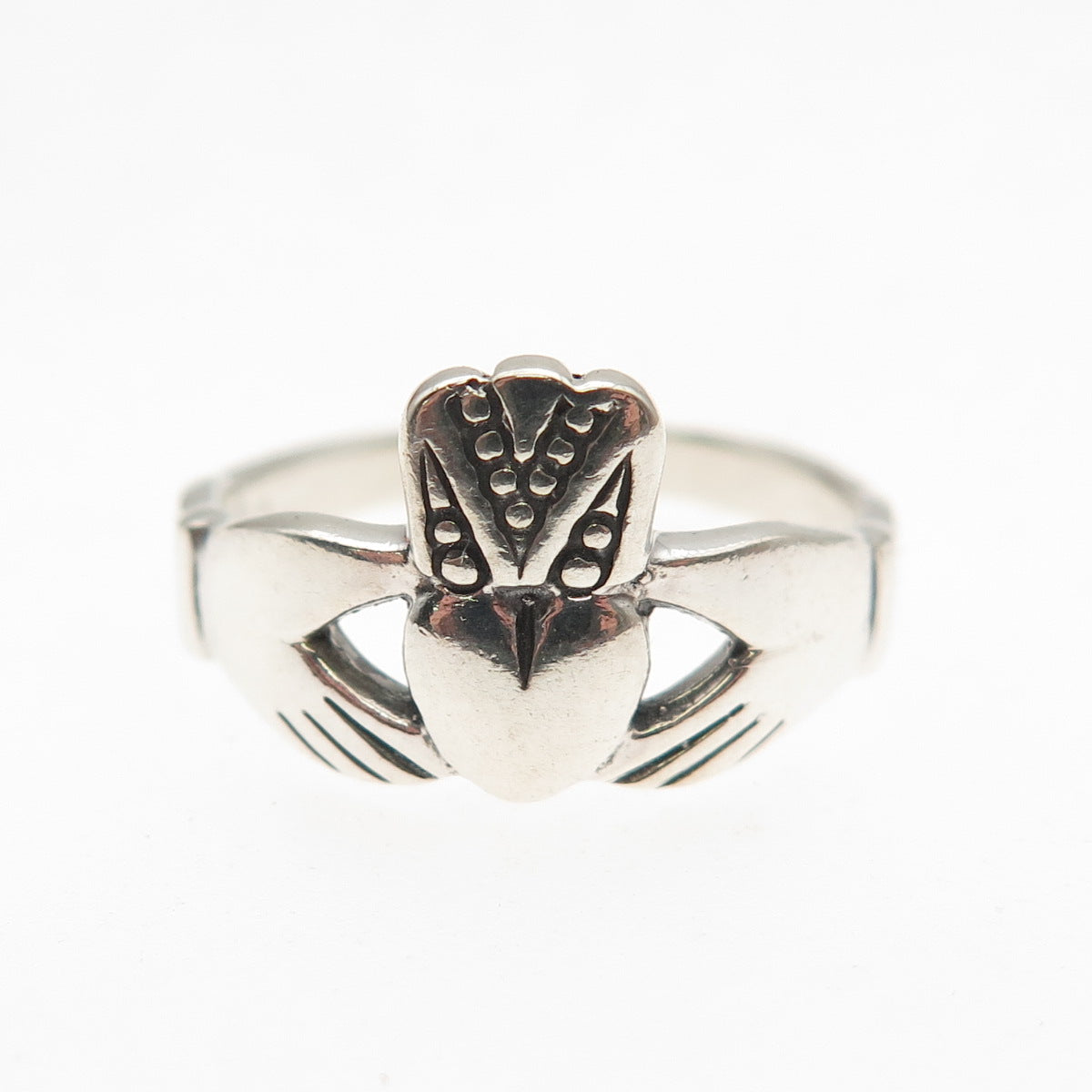 925 Sterling Silver Vintage Irish Claddagh Oxidized Ring Size 5.25