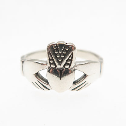 925 Sterling Silver Vintage Irish Claddagh Oxidized Ring Size 5.25