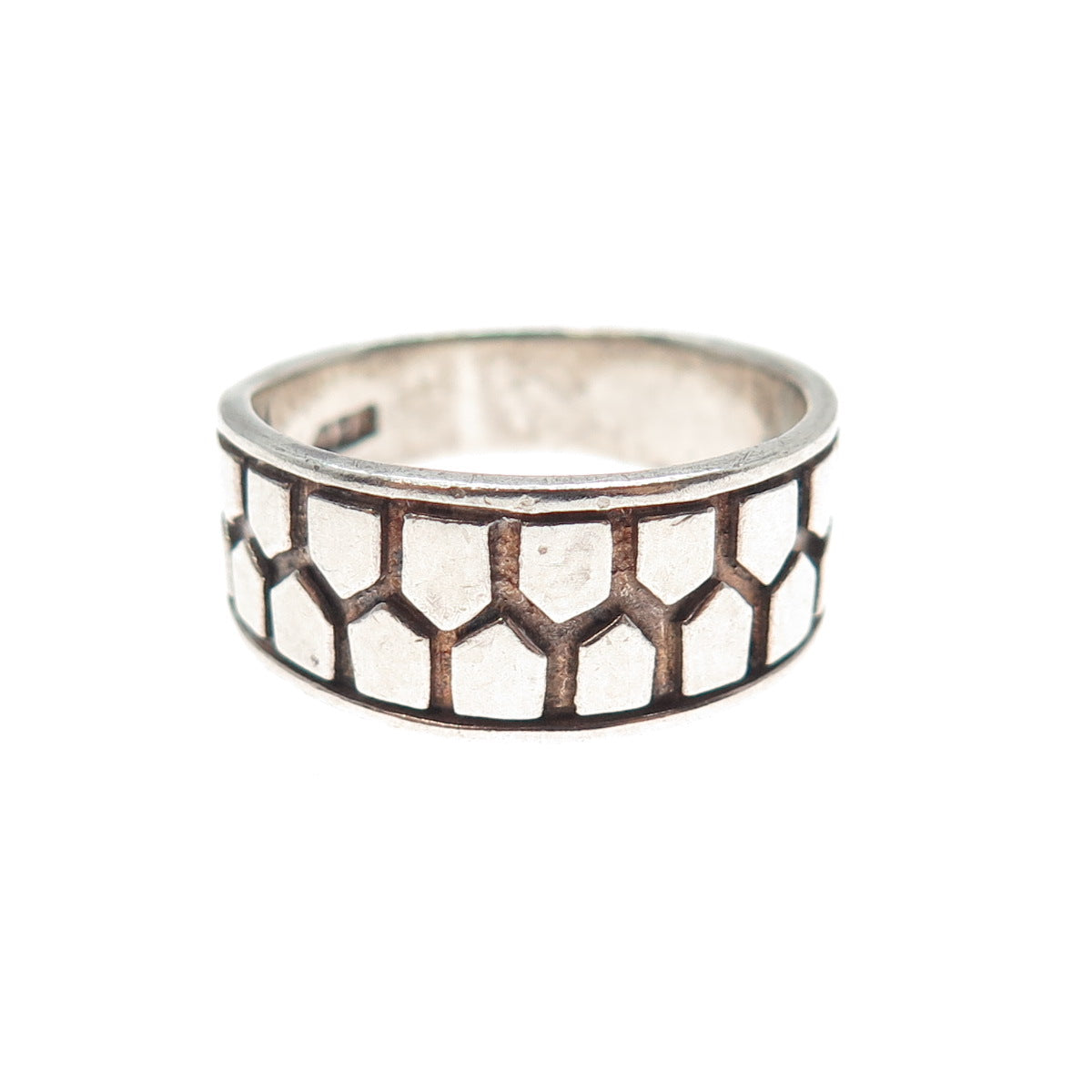 925 Sterling Silver Vintage Modernist Shield Oxidized Ring Size 8