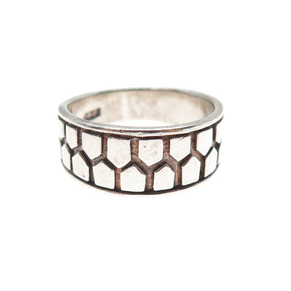925 Sterling Silver Vintage Modernist Shield Oxidized Ring Size 8