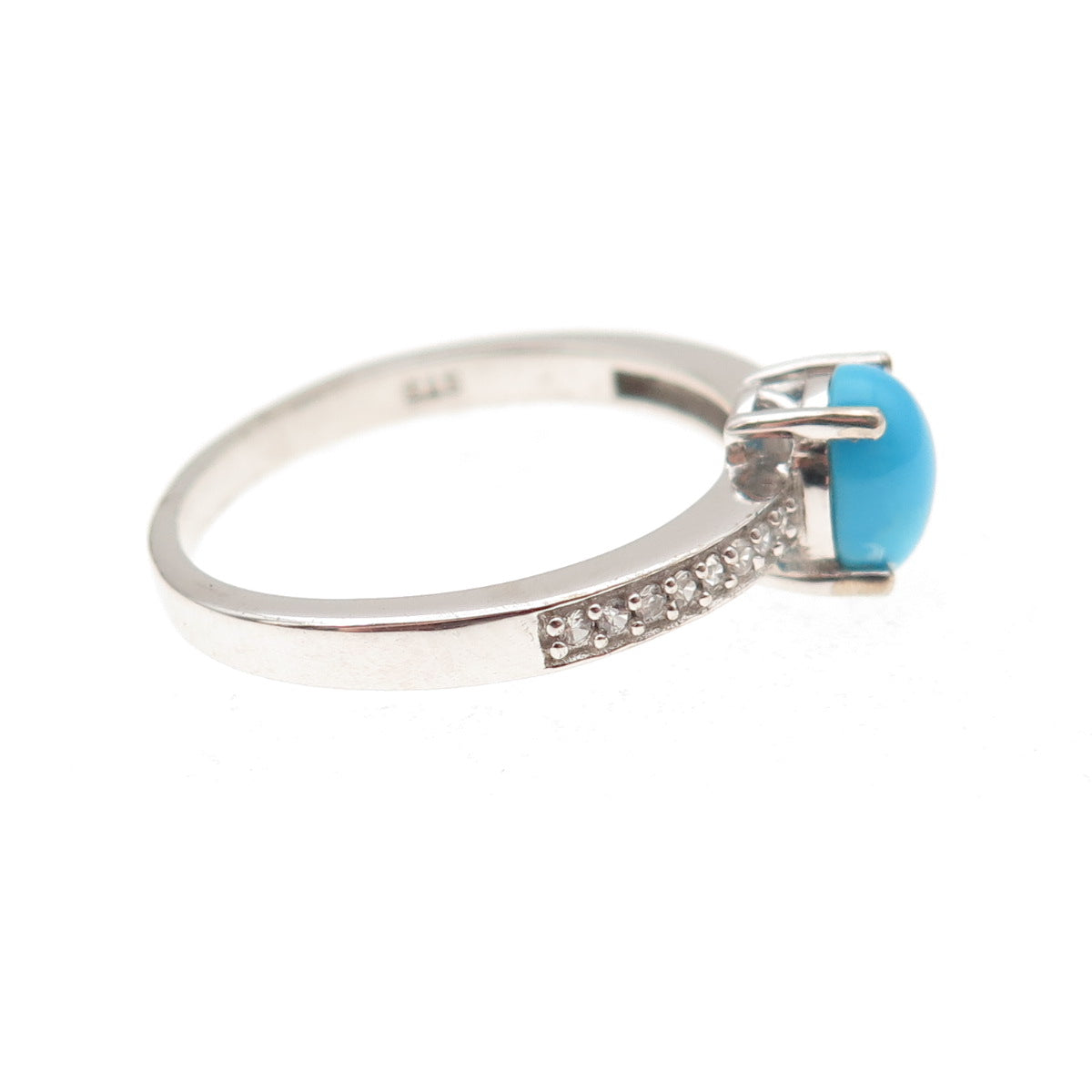 Chuck Clemency 925 Sterling Silver Real Turquoise & White Topaz Ring Size 8