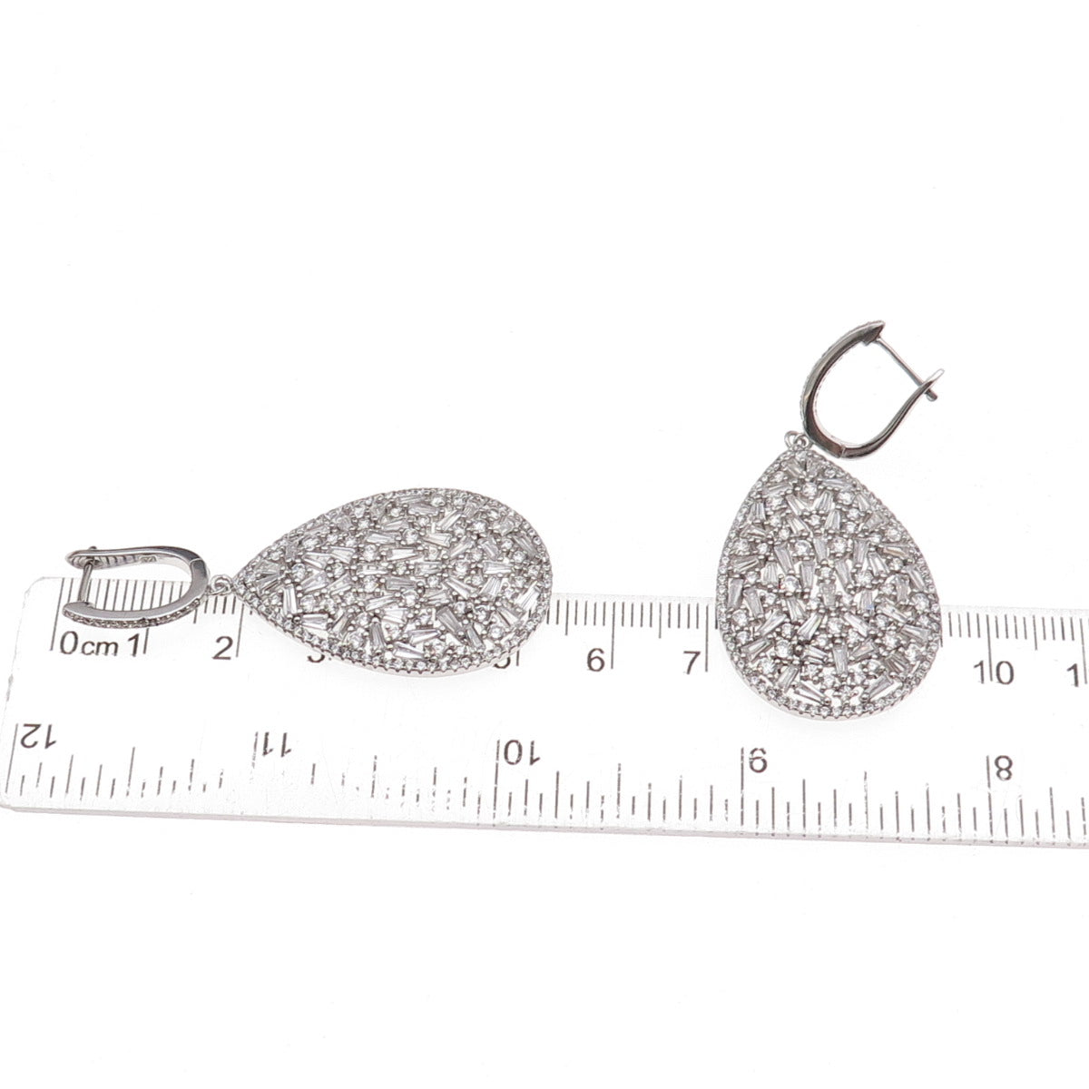 925 Sterling Silver Multi-Cut C Z Cluster Teardrop Dangle Earrings