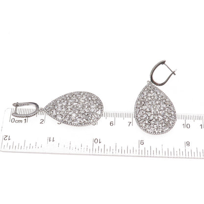 925 Sterling Silver Multi-Cut C Z Cluster Teardrop Dangle Earrings