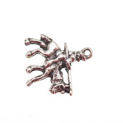 925 Sterling Silver Vintage Cowboy on Horse Oxidized Mini Charm Pendant
