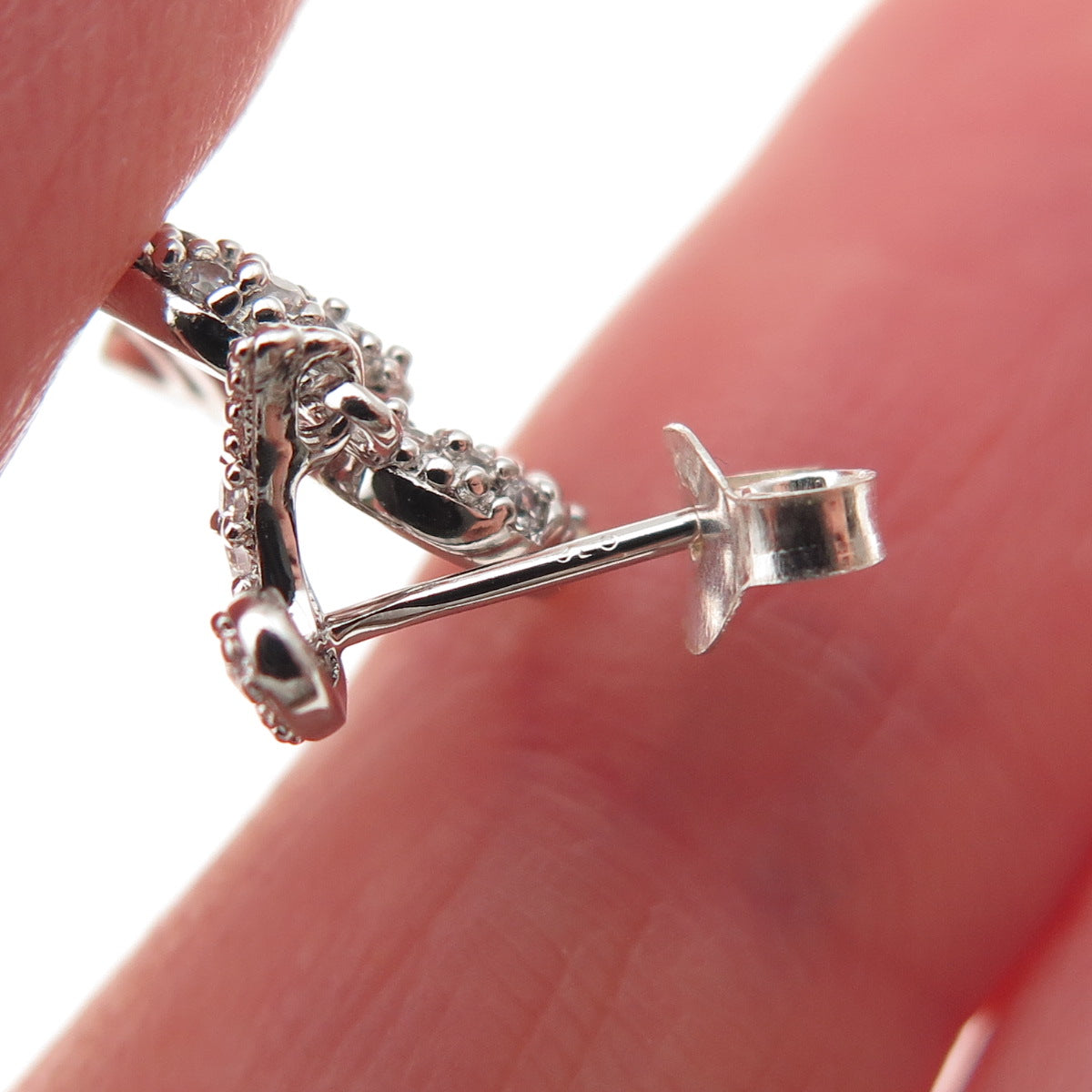 925 Sterling Silver Round-Cut C Z Heart Dangle Earrings