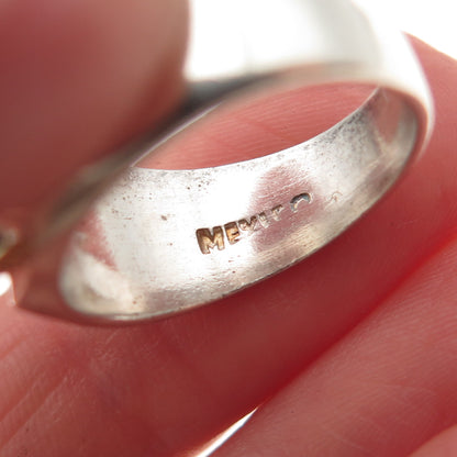 925 Sterling Silver 2-Tone Vintage Mexico Modernist Oxidized Ring Size 6