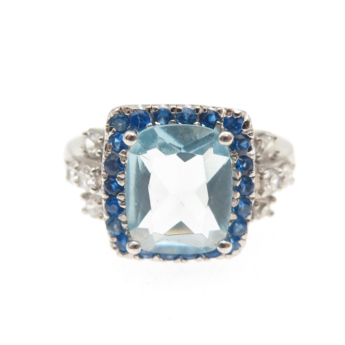 Chuck Clemency 925 Sterling Silver Blue & White C Z Ring Size 7