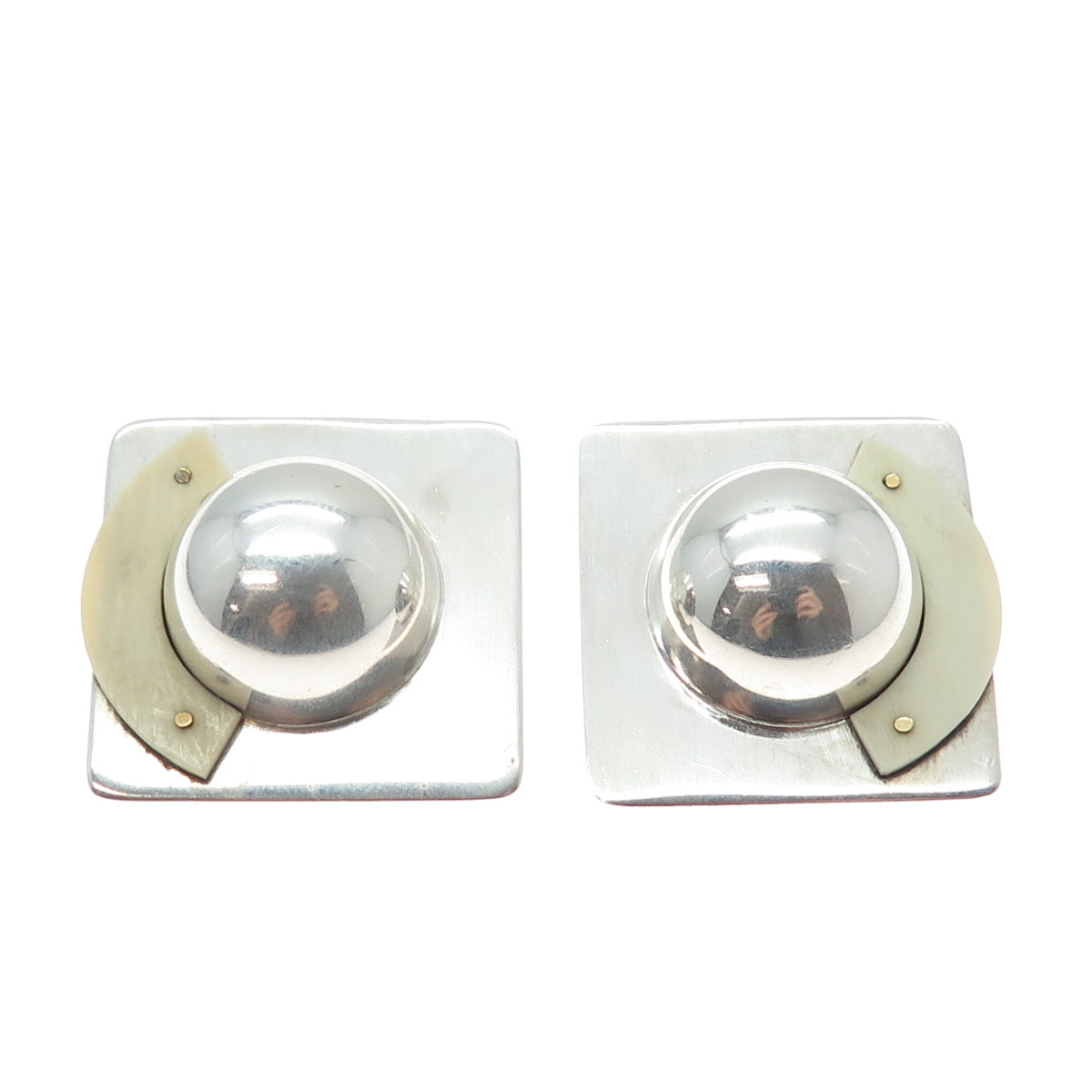 925 Sterling Silver & 14K Yellow Gold Vintage Modernist Clip On Earrings