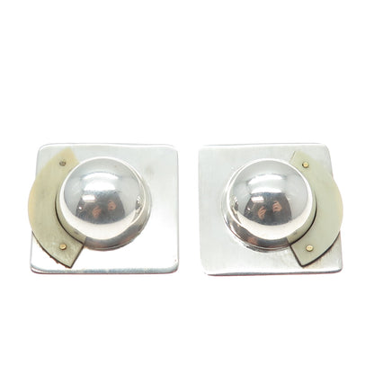 925 Sterling Silver & 14K Yellow Gold Vintage Modernist Clip On Earrings