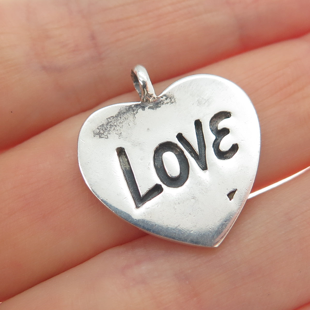 925 Sterling Silver Vintage Love Heart Tag Minimalist Charm Pendant
