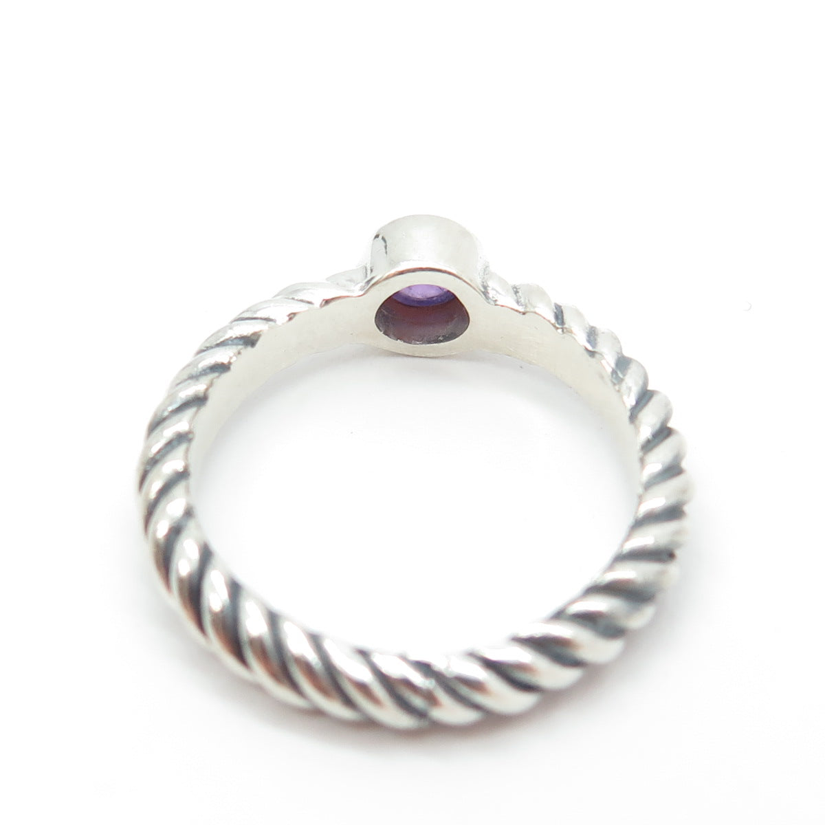 925 Sterling Silver Vintage Real Amethyst Gemstone Twisted Ring Size 8.5