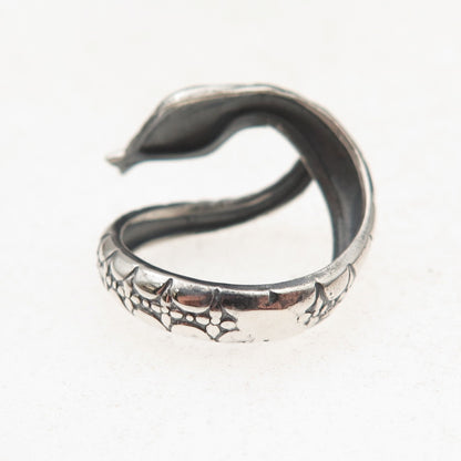 925 Sterling Silver Vintage Snake Oxidized Adjustable Ring Size 3.5