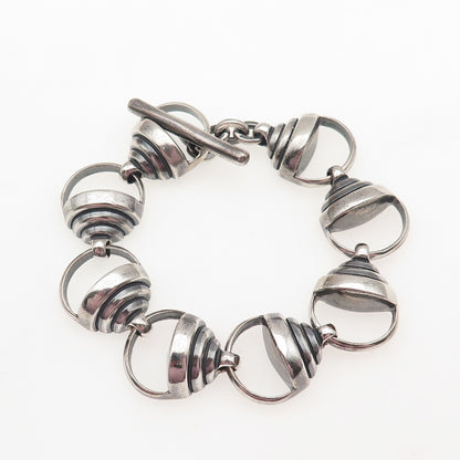 925 Sterling Silver Vintage Heavy 63.6g Modernist Link Oxidized Bracelet 6.5"