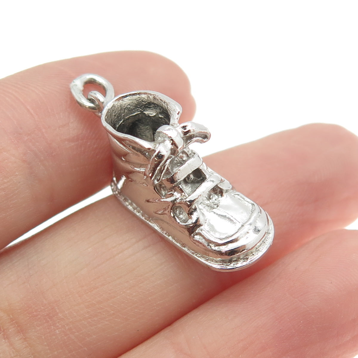 WELLS 925 Sterling Silver Antique Art Deco Boot Shoe 3D Charm Pendant