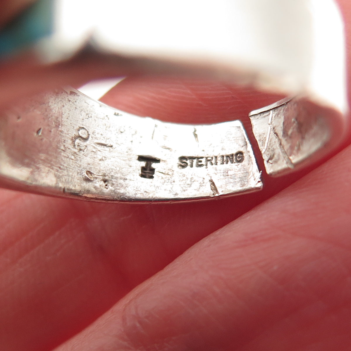 TOMMY LONG Old Pawn 925 Sterling Turquoise Coral Inlay Adjustable Ring Size 7.75