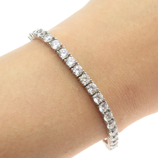 925 Sterling Silver Round-Cut Shaped C Z Tennis Box Link Bracelet 9"