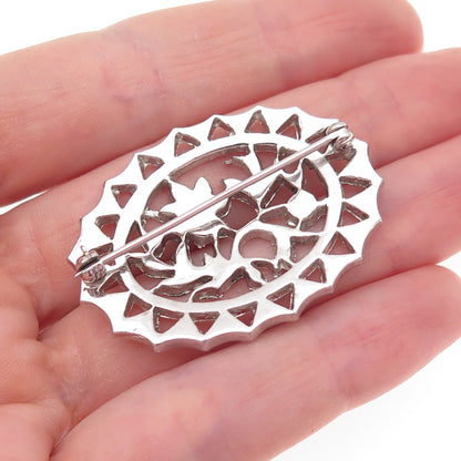 925 Sterling Silver Antique Art Deco Marcasite Flower Brooch (missing 1 stone)