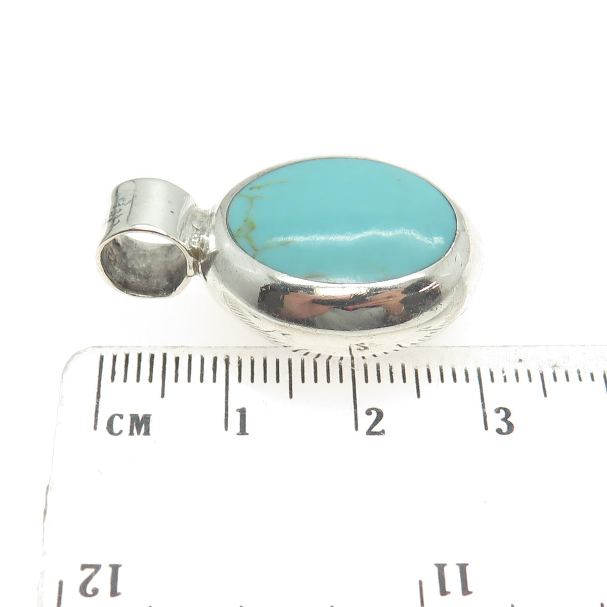 925 Sterling Silver Vintage Mexico Real Turquoise & Lapis Gem Dual Sided Pendant