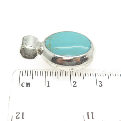 925 Sterling Silver Vintage Mexico Real Turquoise & Lapis Gem Dual Sided Pendant