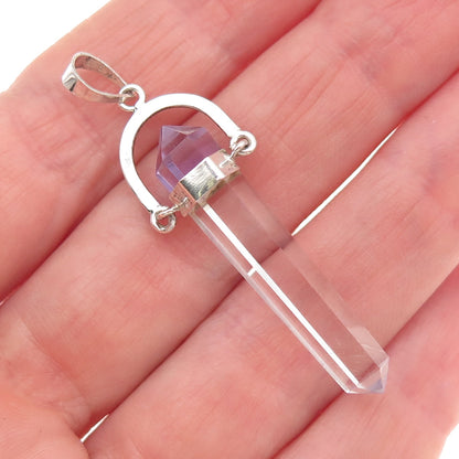 925 Sterling Silver Vintage Real Amethyst & Clear Crystal Amulet Charm Pendant