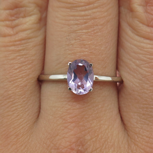 DAZZLERS 925 Sterling Silver Real Amethyst Gemstone Ring Size 10