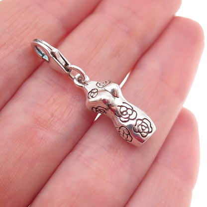 925 Sterling Silver Vintage Mannequin Rose Floral Lobster Lock Charm Pendant