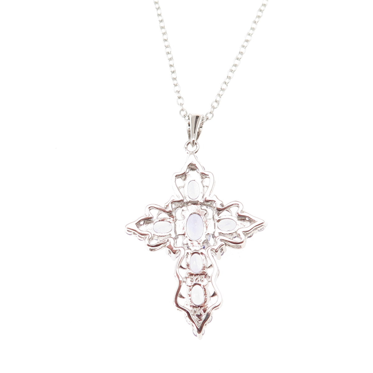 925 Sterling Silver Real Tanzanite Ornate Cross Cable Chain Necklace 22"