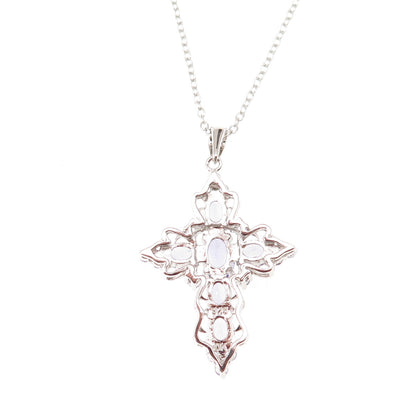 925 Sterling Silver Real Tanzanite Ornate Cross Cable Chain Necklace 22"