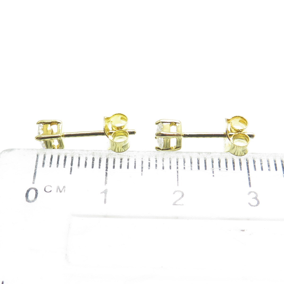925 Sterling Silver Gold Plated Princess-Cut Shaped C Z Stud Earrings