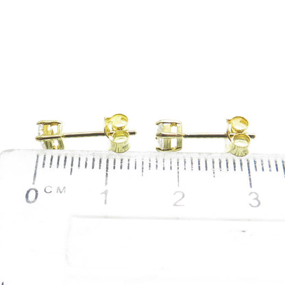 925 Sterling Silver Gold Plated Princess-Cut Shaped C Z Stud Earrings