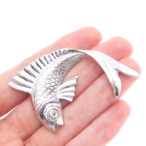 925 Sterling Silver Vintage Fish Oxidized Pin Brooch