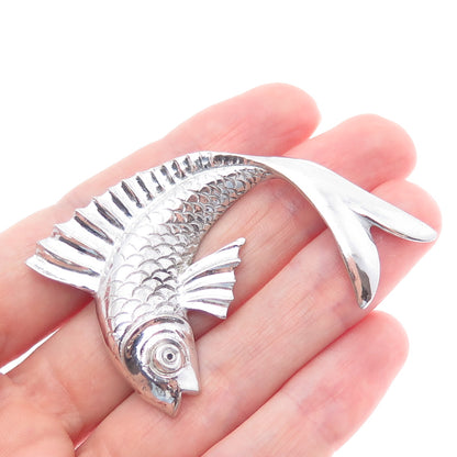 925 Sterling Silver Vintage Fish Oxidized Pin Brooch