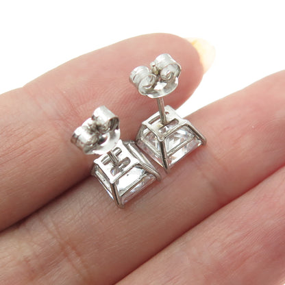 JCM Jacmel Mauritius 925 Sterling Silver Princess-Cut Shaped C Z Stud Earrings